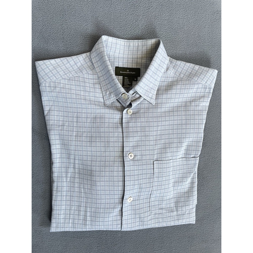 ERMENEGILDO ZEGNA Mens Med Made Italy Gray Micro Plaid Button Down Cotton